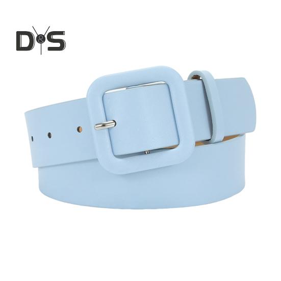 Women Belt Multi Holes Adjustable Length Square Buckle Faux Leather Waistband Jeans Dress Coats Candy Color Belt