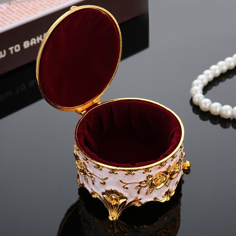 European Retro Enamel Rose Round Jewelry Box, Retro Home Enamel Dressing Table, Metal Storage Box Decoration
