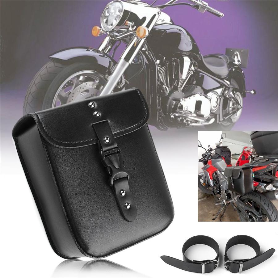 1 X Black Universal PU Leather Motorcycle ATV Side Storage Saddle Bag With Strap