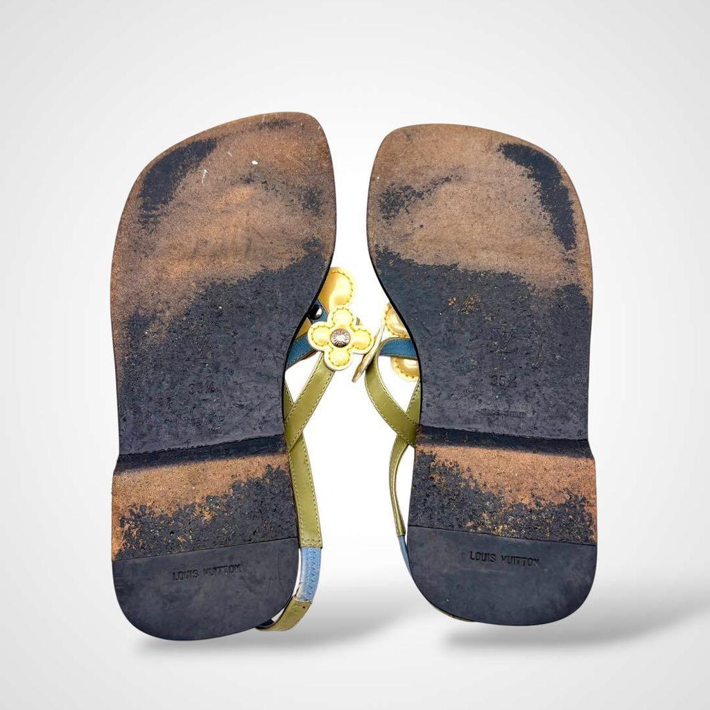 Used LOUIS VUITTON Strap Sandals Flower Leather Blue