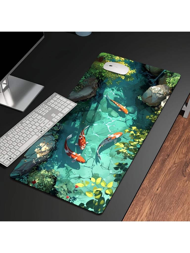 Large Koi Fish Gaming Mouse Pad Non-Slip Rubber Desk Mat Stitched Edge Office Work Esports Gift for Gamers Desk Accessories