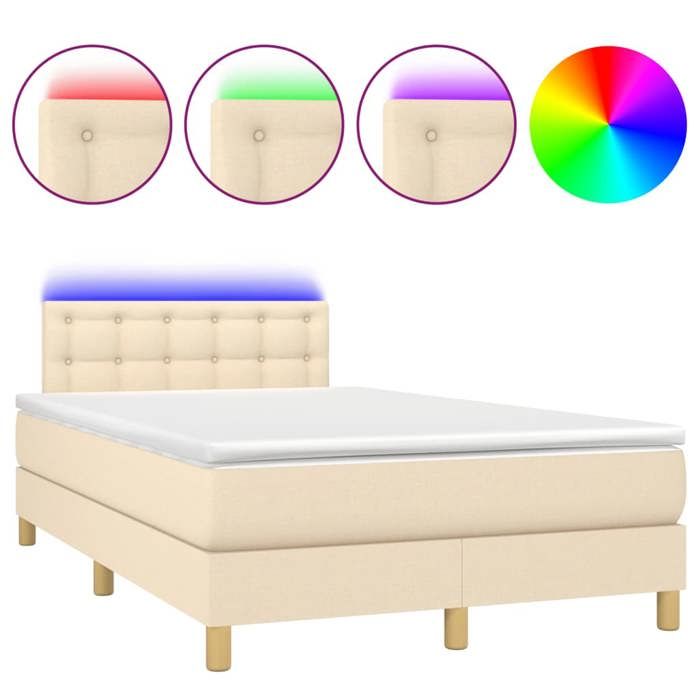 Exclusive House - Slatted Bed Base Mattress and LED Cream 120x190 Cm Fabric