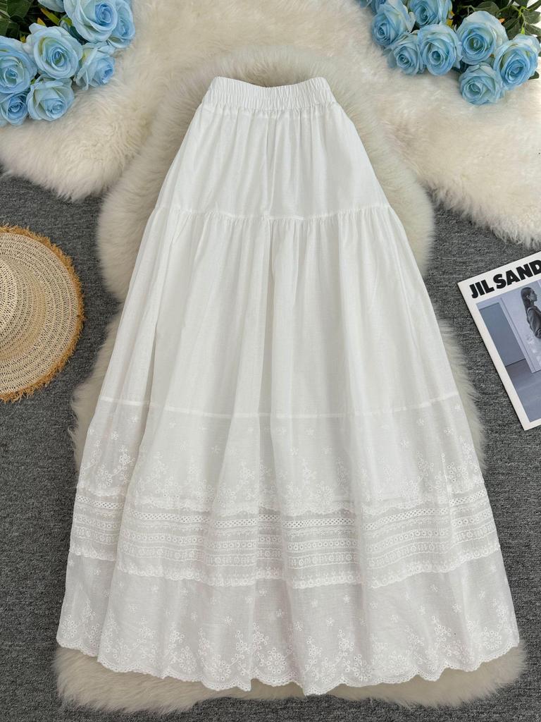 Korean Style Embroidered Lace Patchwork A-line Skirt
