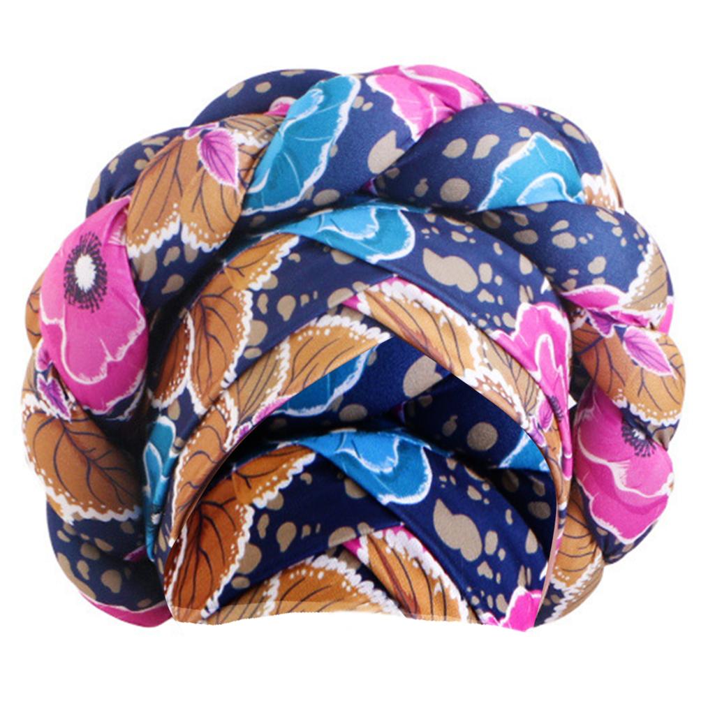 African Braided Headwrap High Skull Turban Cap Flower Printed Hijab Head Scarf for Music Festival Theme Event Oversized