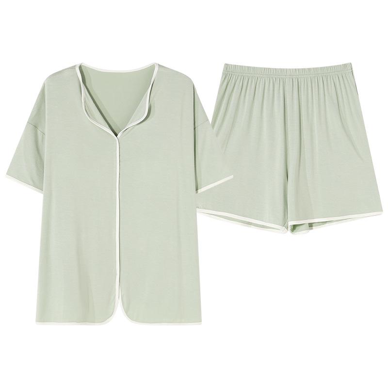 Pijama de Modal Refrigerante para Mujer con Sujetador Incorporado, Manga Corta, Amigable con la Piel, Color Sólido, Adecuado para Usar al Aire Libre