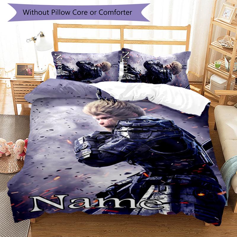 3pcs Custom Name Black Myth Wukong Game Bedding Set Duvet Cover Closure Includes 1 Duvet Cover & 2 Pillowcases for All Seasons Bedroom Decor