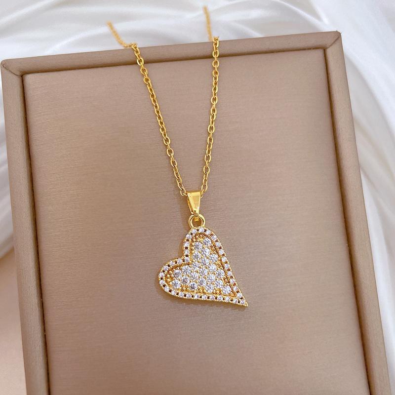 Romantische Glänzende Zirkon Liebe Herz Anhänger Halskette für Frauen Mädchen Edelstahl Kette Trendiger Herz Choker Schmuck Geschenke