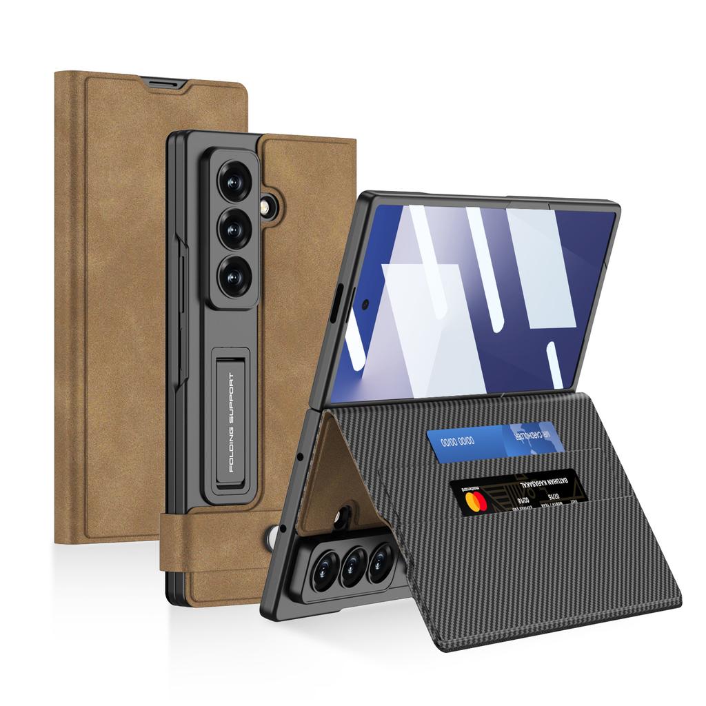 Convient pour Samsung Z Fold7 Étui de téléphone portable pliable Étui en cuir à rabat porte-cartes Support simple Fente pour stylo