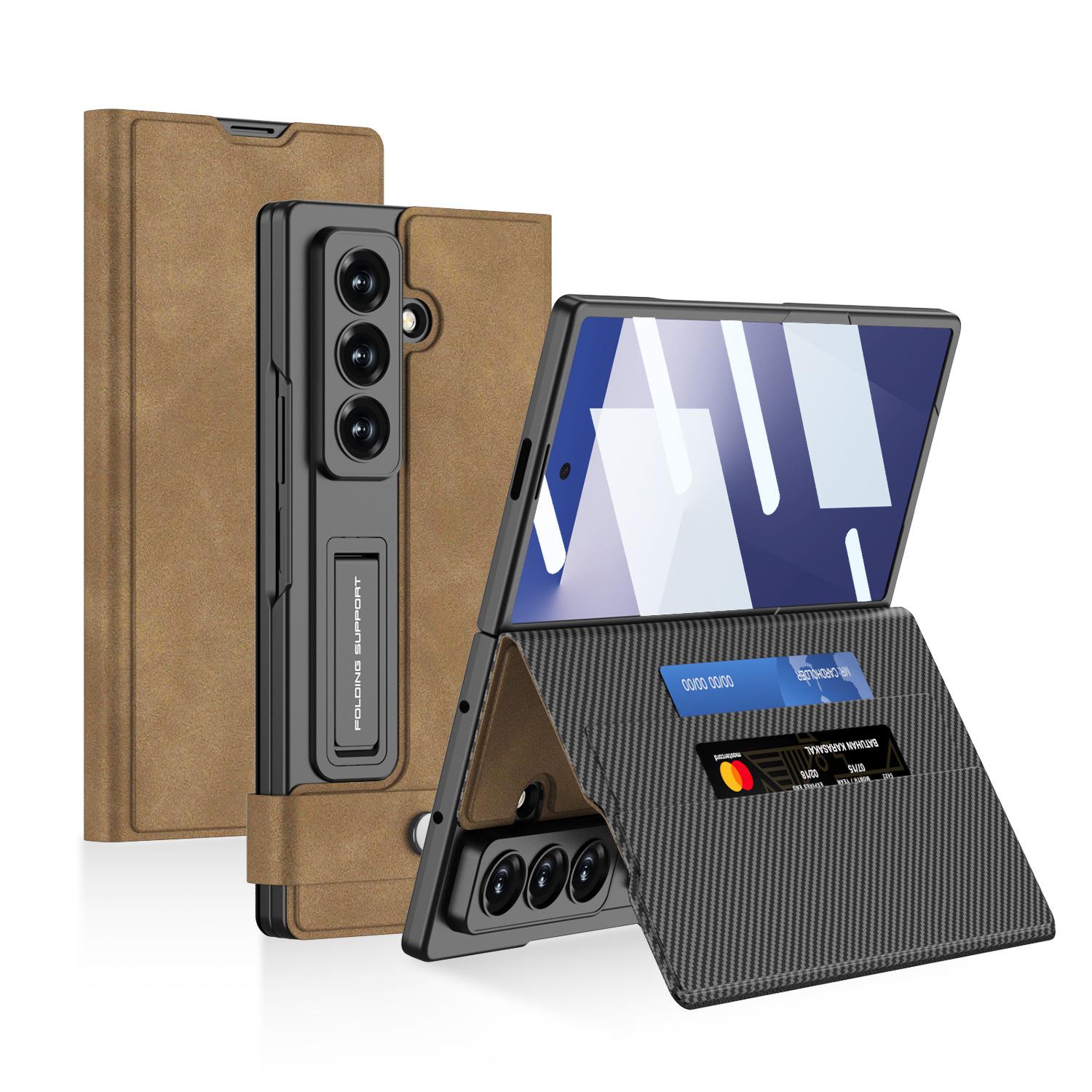 Suitable for Samsung Z Fold7 Folding Mobile Phone Case Card Flip Wallet Leather Case Simple Wind Bracket Pen Slot