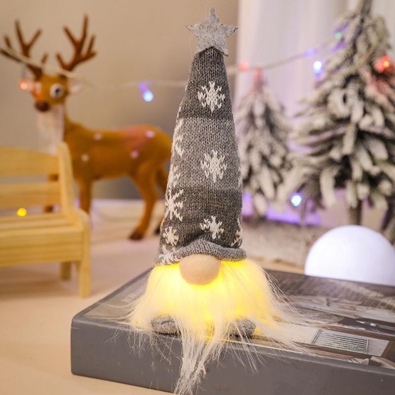 Festival Gnomes Santa Figurine with Soft Knitted Hat Long/Short Leg Warm LED Light Holiday Decoration for Christmas