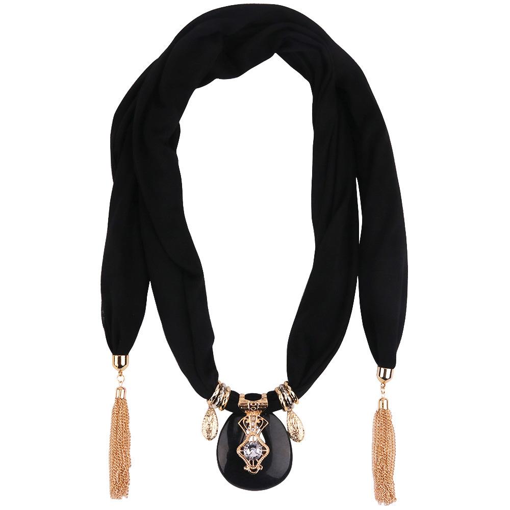 Elegantní šálový náhrdelník s třásněným křišťálovým přívěskem – Módní nekonečný šátek pro ženy, Boho výrazný šperk