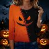 Women’s Casual Halloween Printed Crew Neck Three Quarter Sleeve T Shirt with House Pumpkin and Bat Design for Holiday Wear