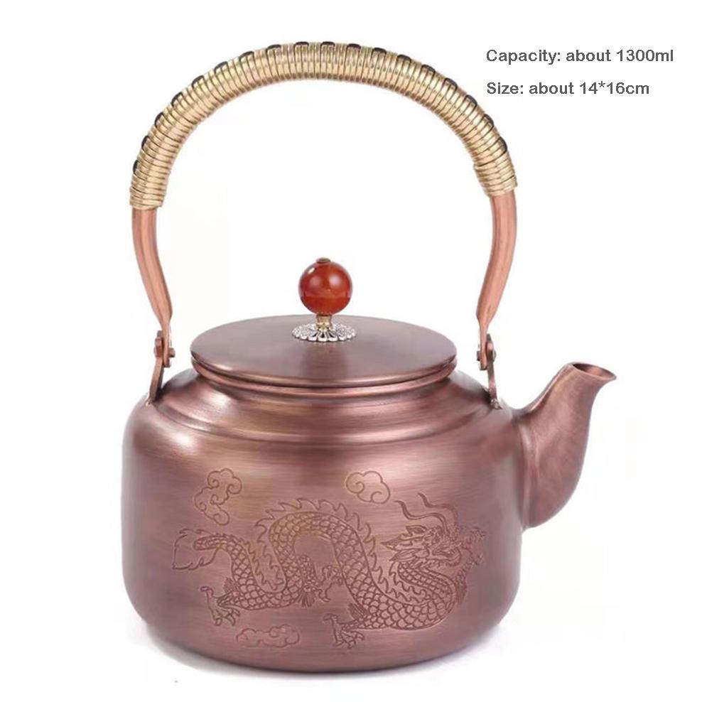 

Retro copper tea kettle, Handmade red copper boiling water kettle, High-capacity boiling tea pot, Retro health tea set, 1300ml 1.3L