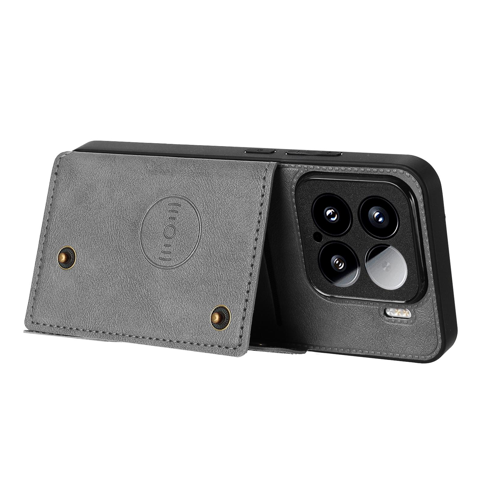 

For Xiaomi 15 Case with Card Slots Kickstand Leather+TPU Phone Cover Brown