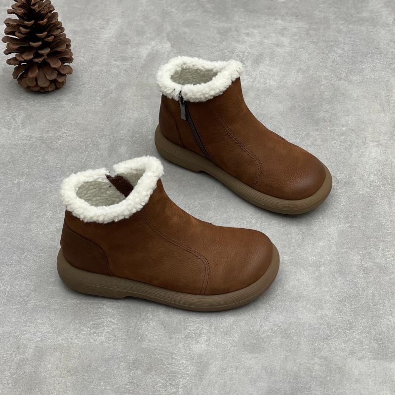 New Style Snow Boots, Round Toe Shoes, Flat, Thickened, Warm Women's Ankle Boots, Cotton Boots