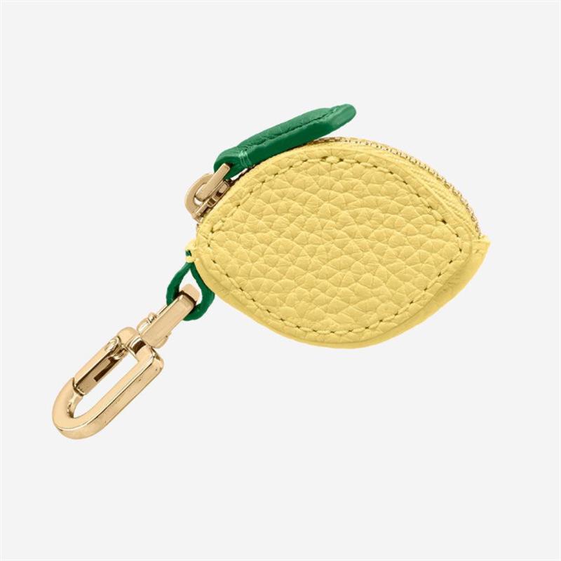 Spot PU Leder Besticktes Münzfach & Schlüsselanhänger - Lychee-Narbenleder, Erdbeere, Zitrone, Apfel, Avocado, Ananas Designs