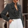 Spring Vintage Lace Ruffled Stand Collar Fashion Polka Dot Shirts Women Long Sleeve Slim Fit Elegant Casual Blouses Women Simple Chic Shirt Tops 26488