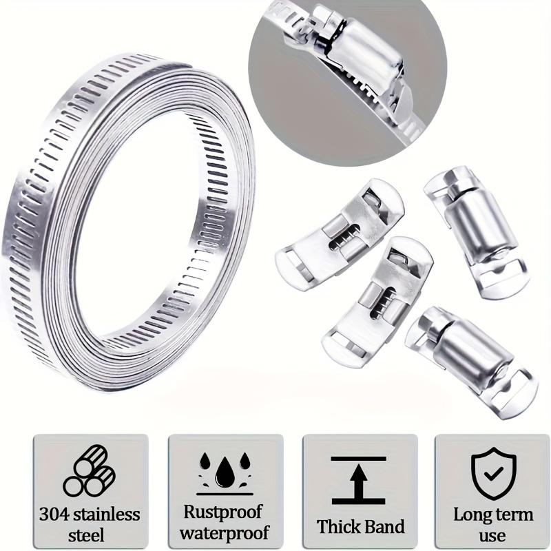 Hose Clamp, DIY 200 cm with 5 Fasteners of Perforated Metal Strap of Perforated Metal Strap, 304 Stainless Steel Hose Featuring Worm Gear Clamp