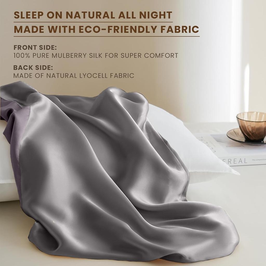 THXSILK Mulberry Silk Pillowcase Queen Size, Pillow Cover with Elastic Band, Soft Smooth Silk Pillowcase for Hair and Skin, Gift for Women Men 1 pc,