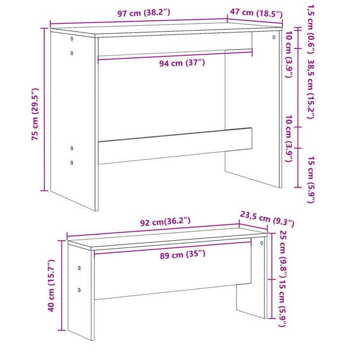 VidaXL Ensemble table à manger et bancs 3 pcs bois d'ingénierie, ensemble de table à manger, table à manger avec bancs, 855532
