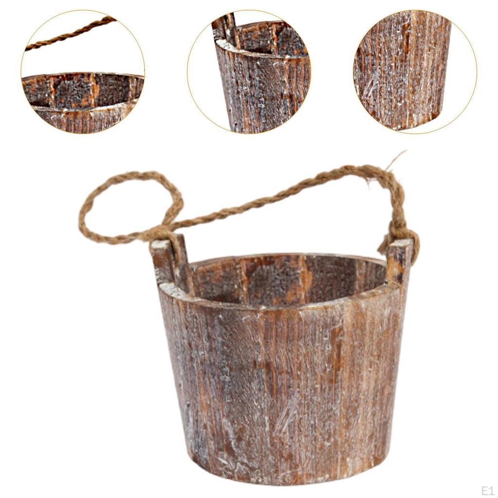 Vaso de Flores de Madeira Cesta Suspensa Redonda Balde Moderno Barril Plantador para Vegetais Artificial