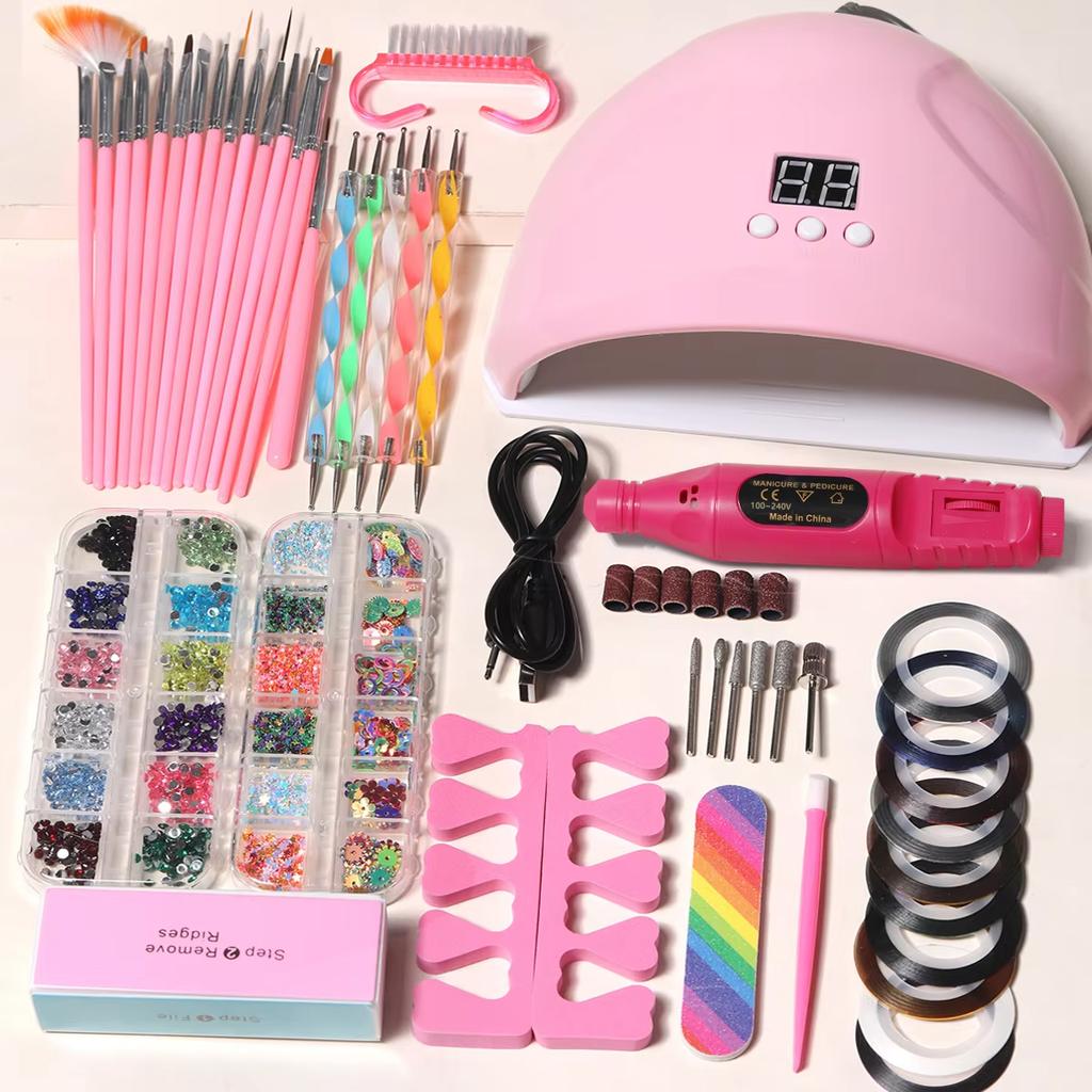 YIKOOLIN Professional Nail Art Kit With LED UV Nail Lamp Gel Curing Machine Electric Nail File Drill Manicure Tools Set