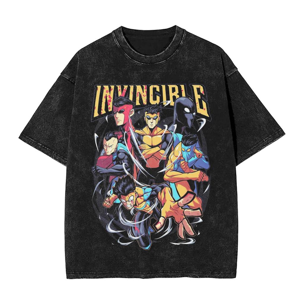Manga Invincible T Shirt Allen the Alien Print T-shirt Washed Cotton Oversized T-Shirts for Men Women Clothing Short Sleeve Tees