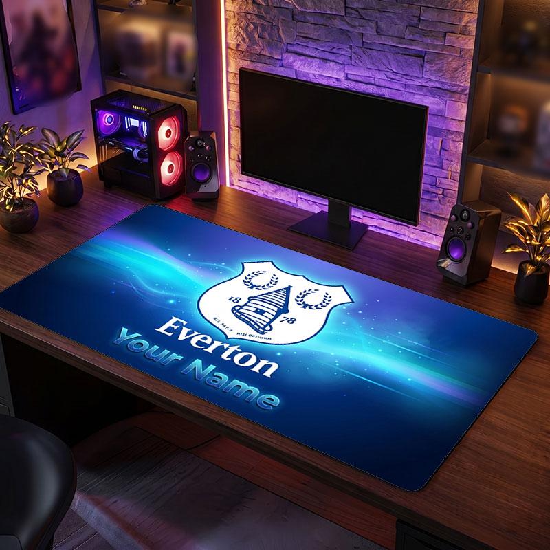 Everton FC Custom Large Mouse Pad, Personalized Name Text Print, Football Logo Non‑Slip Desk Mat Gaming Gift