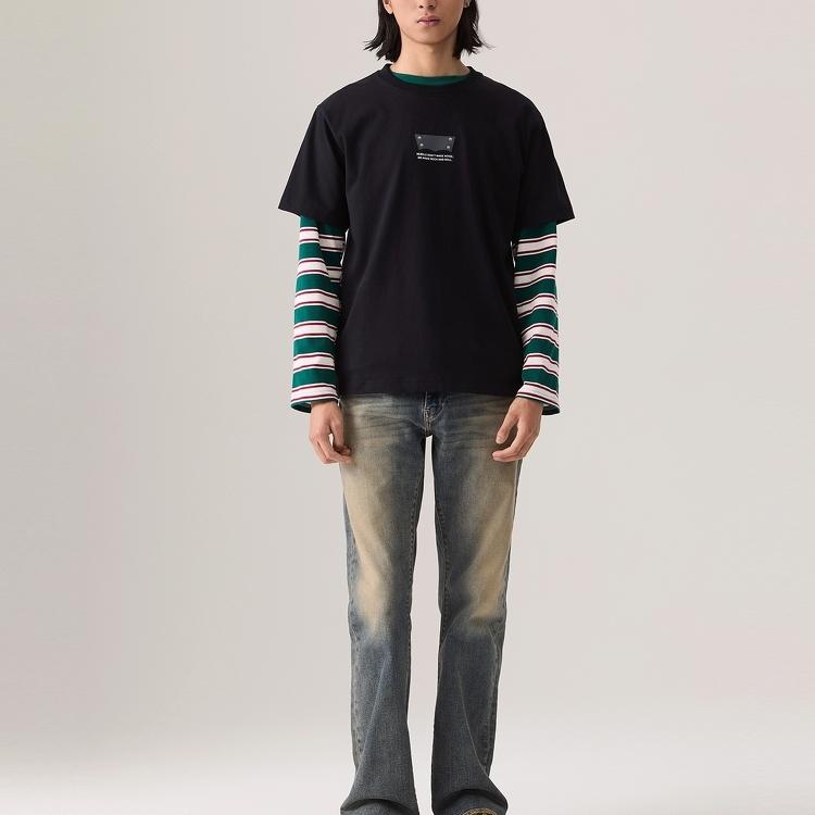 Levis Loose Casual Comfortable Ribbed Round Neck Short Sleeve T-Shirt Men Tops Black 002X5-0000