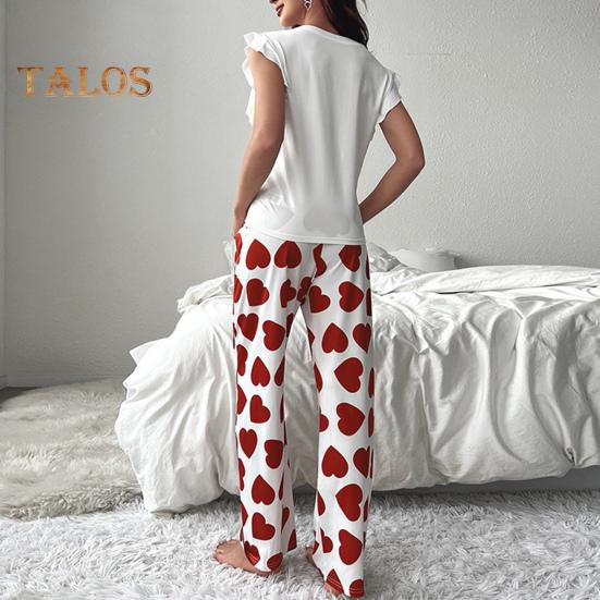 Damski Satynowy Zestaw Piżamowy Z Falbankami Top na Ramiączkach i Spodnie z Szerokimi Nogawkami Zestaw Casualowy 2-częściowy Strój Domowy Zestaw Lounge