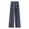 Women's Elastic Waist Plaid Fleece Wide-Leg Casual Pants