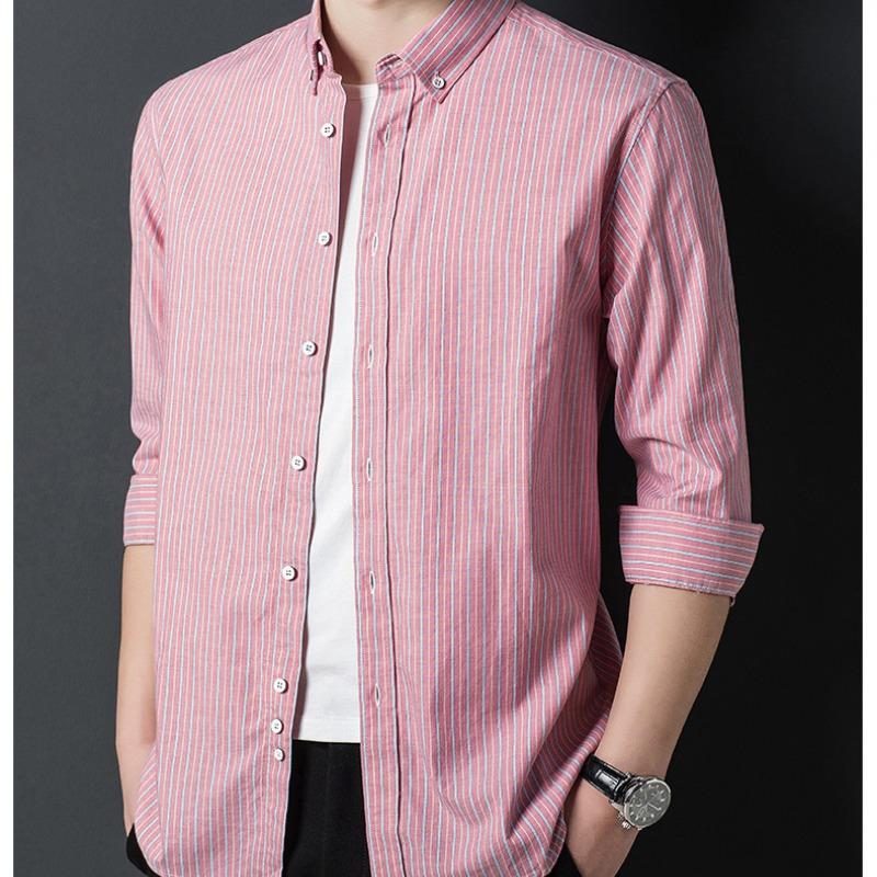 Camisa de manga larga a rayas de corte entallado para hombre
