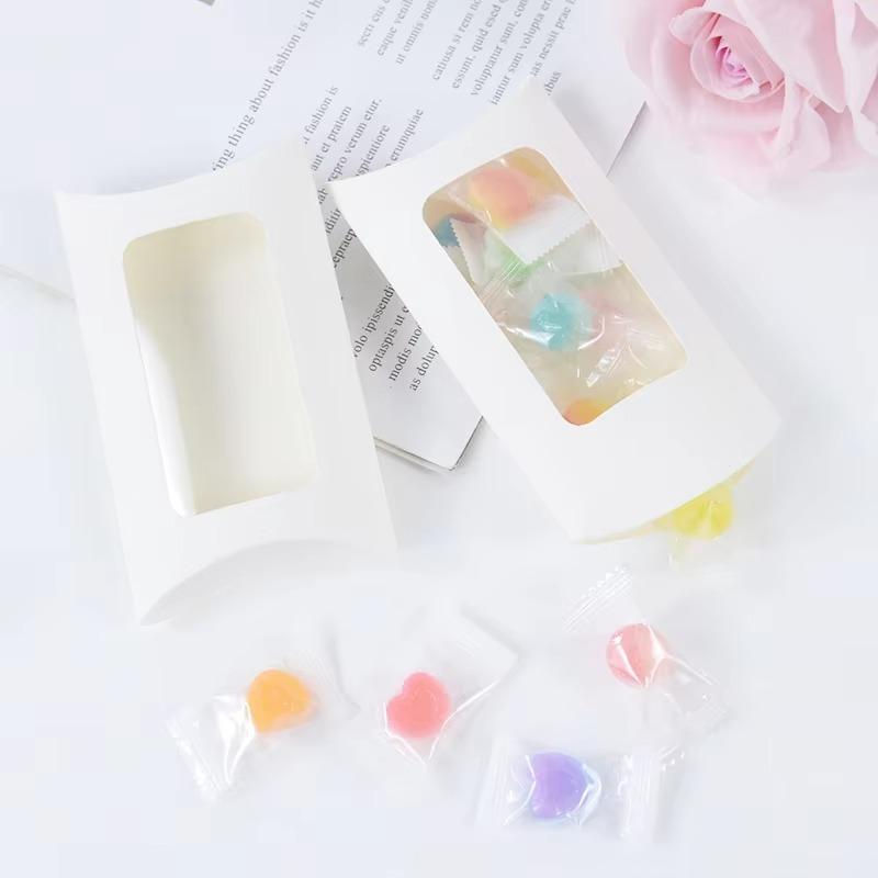 50PCS Pillow Shape Candy Box with Window Wedding Christmas Chocolate Kraft Paper Gift Packaging Boxes Birthday Party Supplies