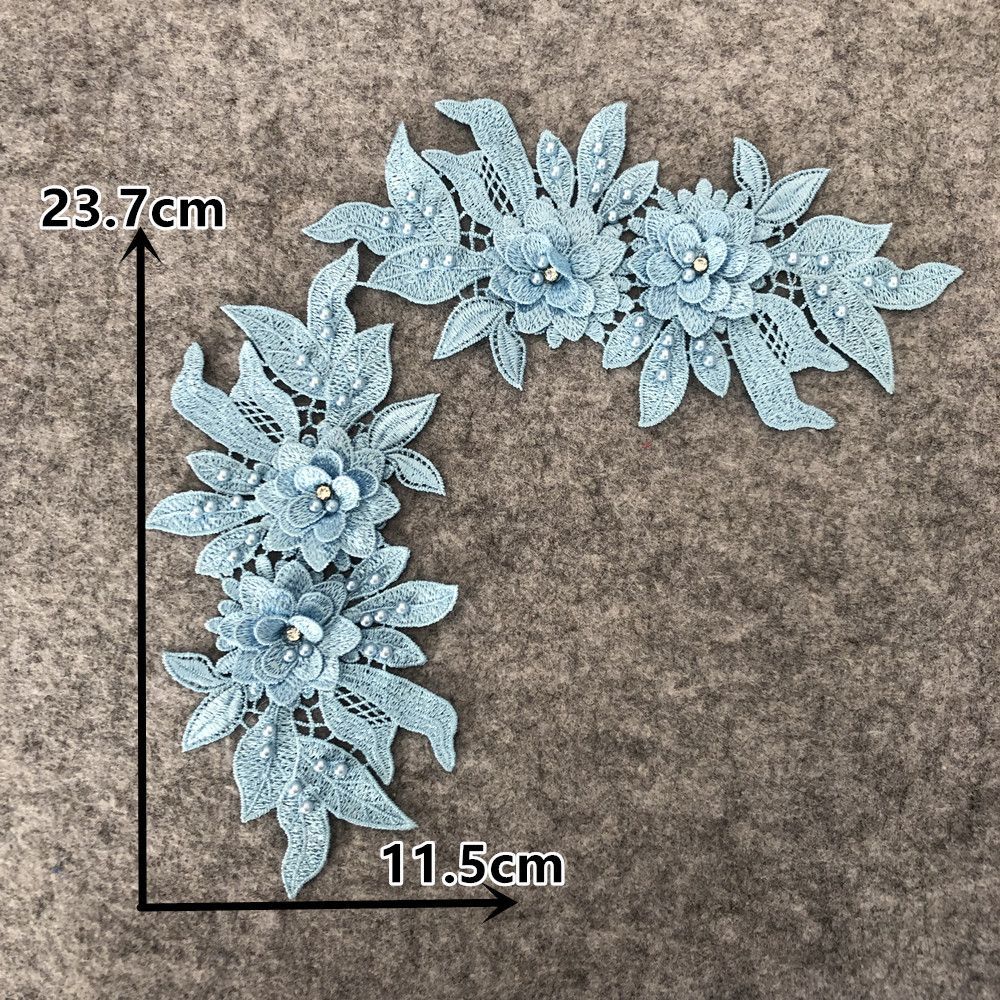 

Blue I Polyester Embroidery Hollow Bead Drill Pair Of Flowers Sewing Lace Diy Decorative Clothing Accessories Collar Accessories style 1892 (1 pair)