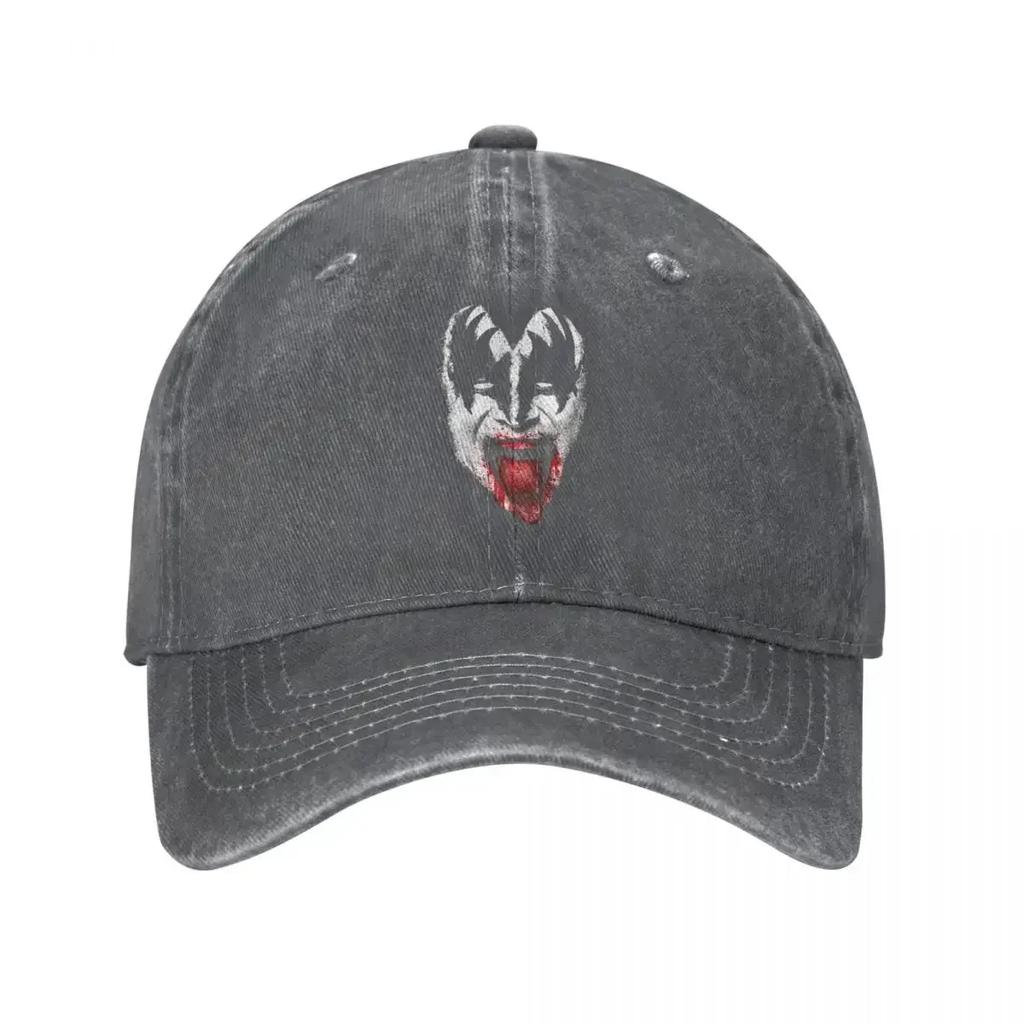 Kiss Demon Face Baseballkappe Retro Used Denim Gewaschen Rock Marke Snapback Kappe Unisex Stil Outdoor Aktivitäten Passform Hüte Kappe