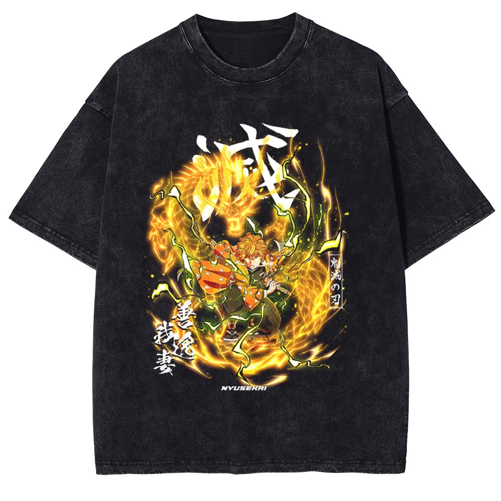 Anime Fan Enthusiast T-shirt Summer Men's Washable T-shirt Japanese Anime Ghost Blade Pattern Clothing Gothic Style