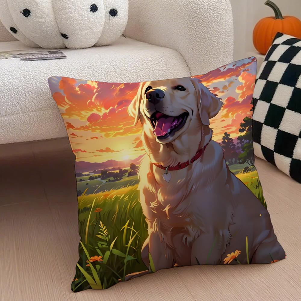 Labrador Retriever Cushion Cover Linen Pillow Case Soft Breathable Protective Couch Room Decoration