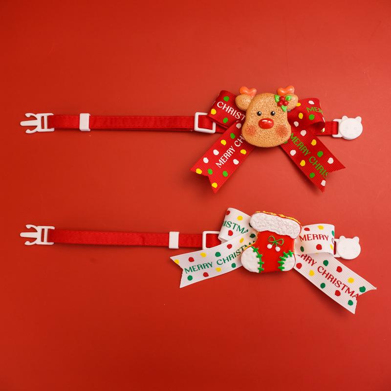 Festive Cartoon Collar with Cute Bow for Cats & Dogs - Silent Red Christmas Necklace Decoration