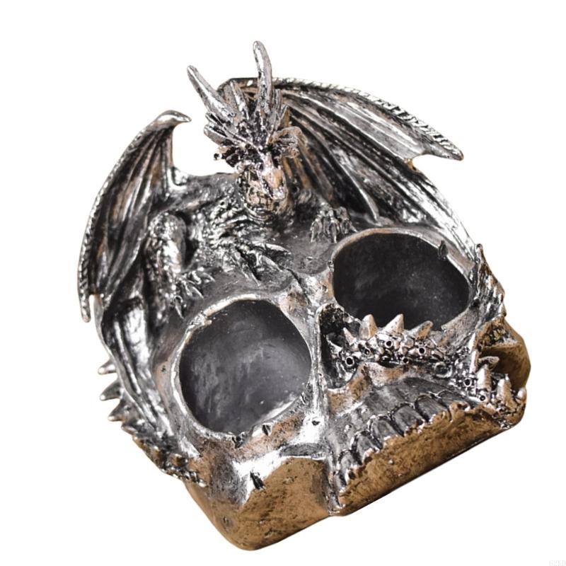 62KD Scary Dragon Skull Sculpture Halloween Decorative Resins Ornament Spices Stand