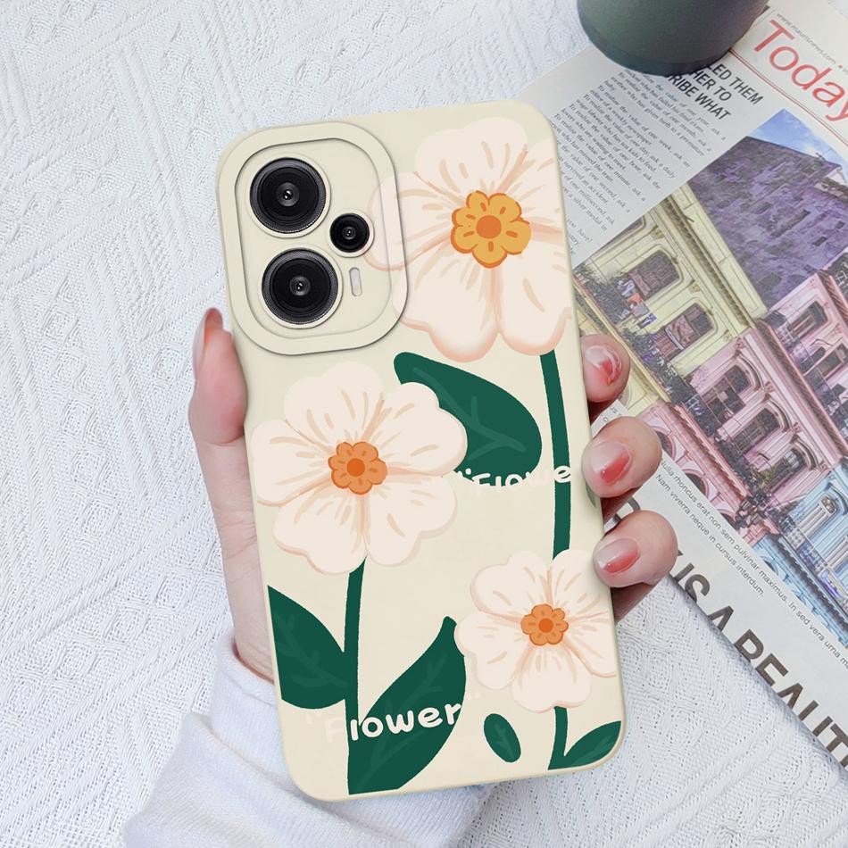 Case For Poco F5 Pro Painted Flowers Soft Liquid Silicone Camera Lens Protection Back Cover For Xiaomi Poco F 5 F5Pro Protectors