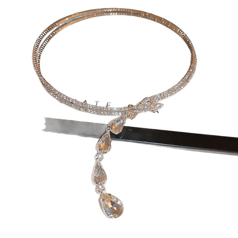 Elegant Zircon Water Drop Tassel Necklace - Double Layer High-End Clavicle Chain with a Unique, Luxurious Design