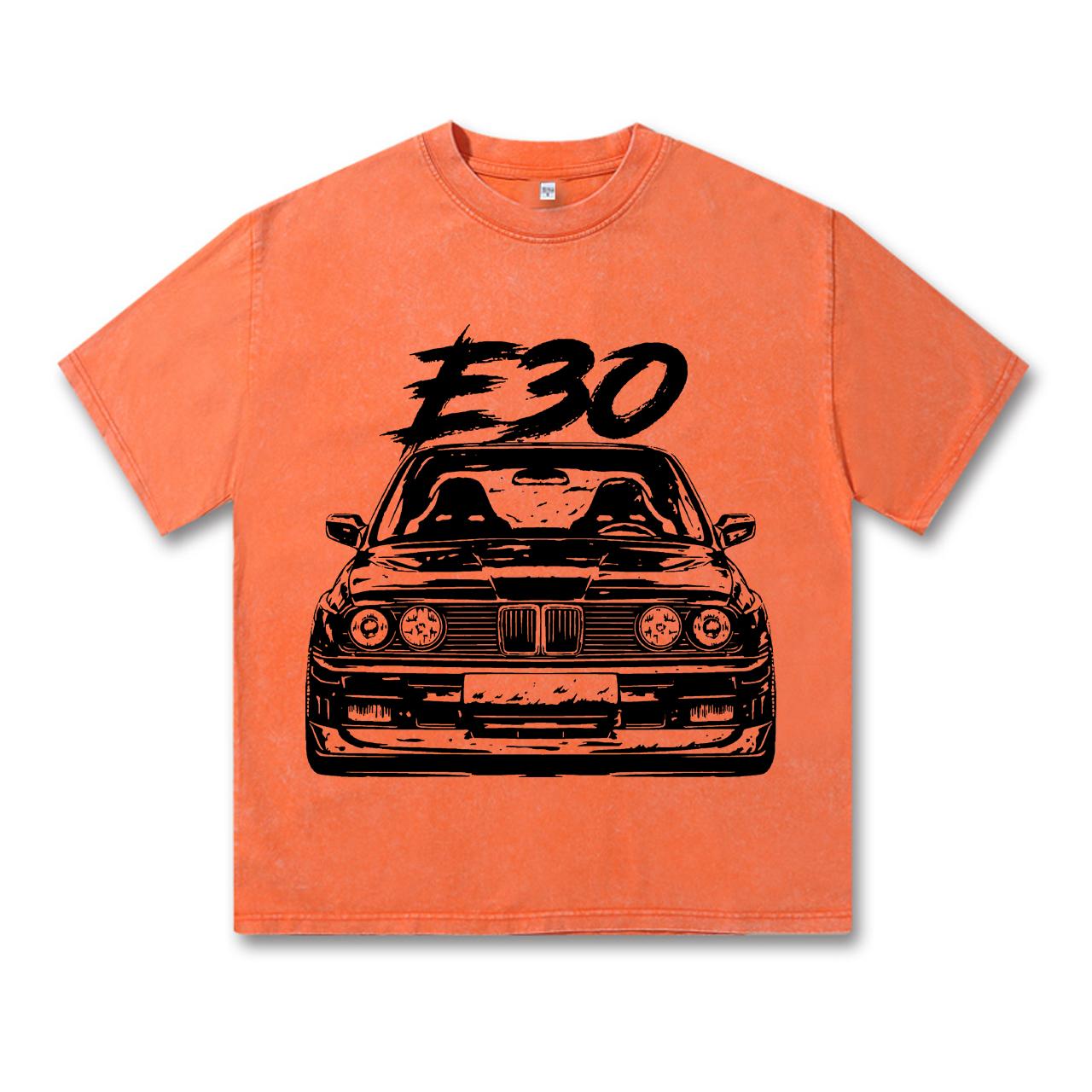 

Ретро-стираная винтажная футболка E30 Футболка Высококачественные футболки Летняя свободная одежда с коротким рукавом Хлопковые свободные уличные топы S