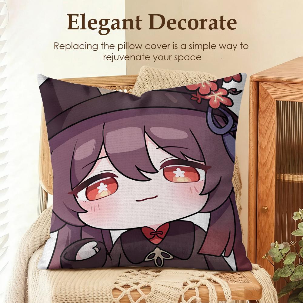 Hu Tao cute Genshin Impact Cushion Cover Natural Linen Organic Fabric DoubleSided Printing Sofa Home Decor Gift Pillow Case