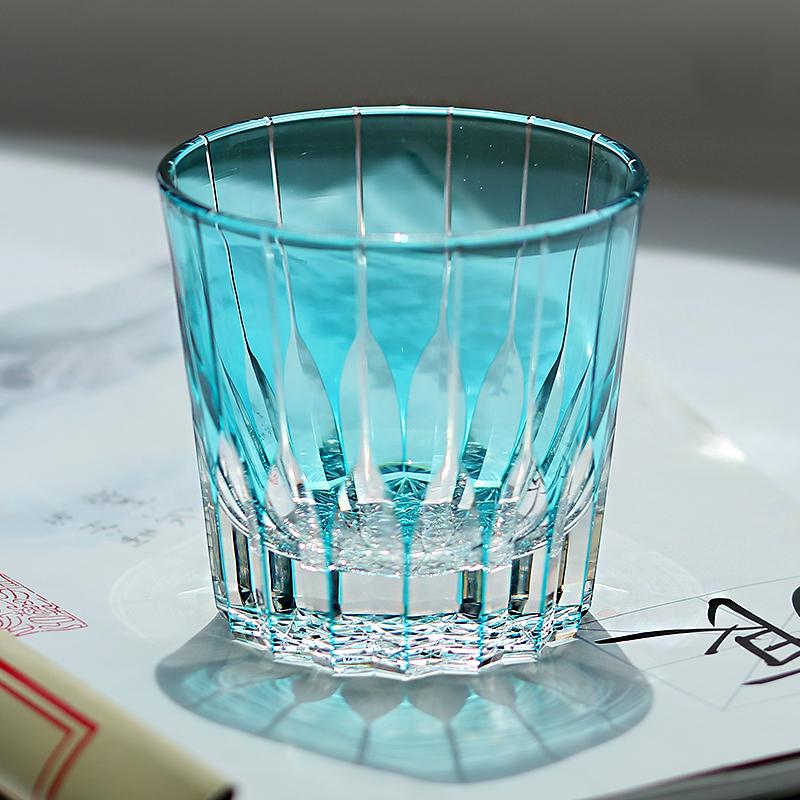 Sky Blue Edo Kiriko Japanese Style Whiskey Glass Tumbler 11 Oz Old Fashioned Glasses Sky Blue Hand Carved In Gift Box