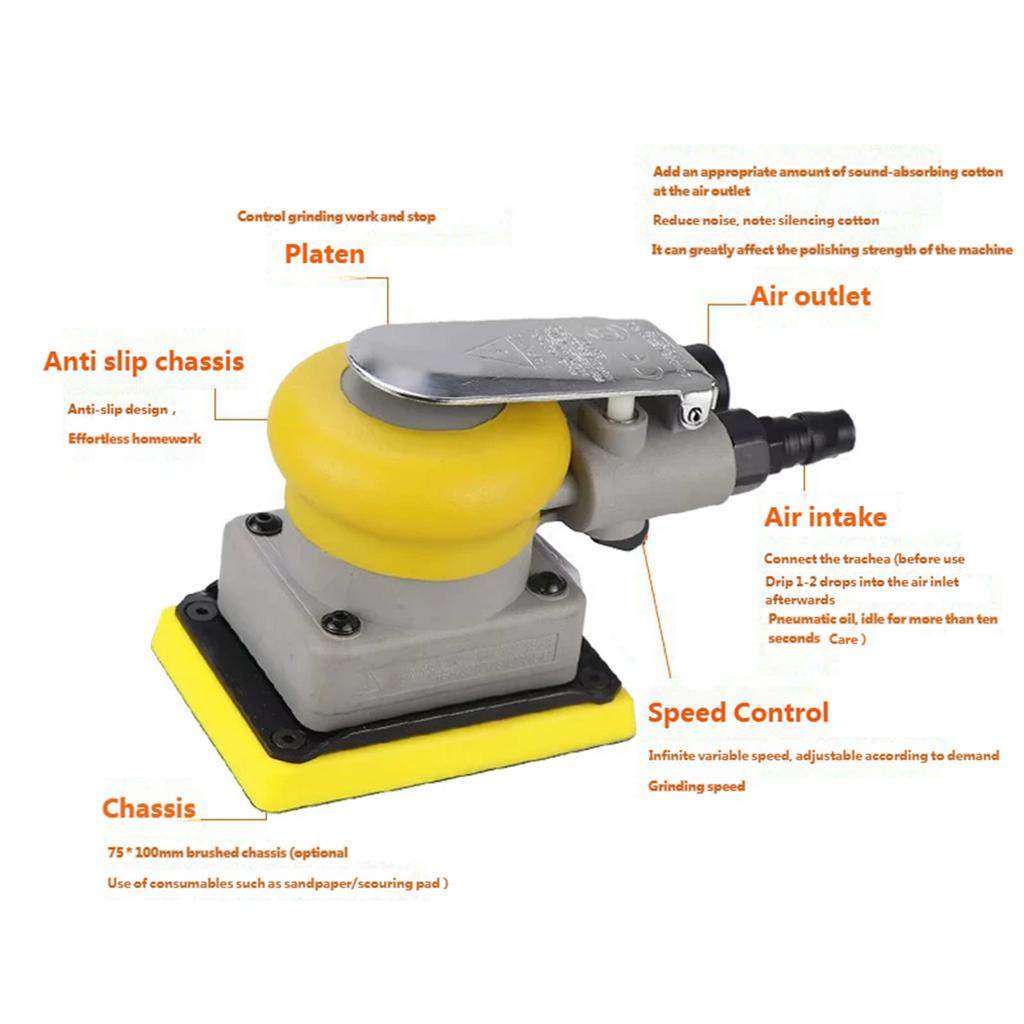 Industrial 75x100mm Square Air Sander Polishing Tool With Ergonomic Handle For Smooth Polishing Work Auto Repair