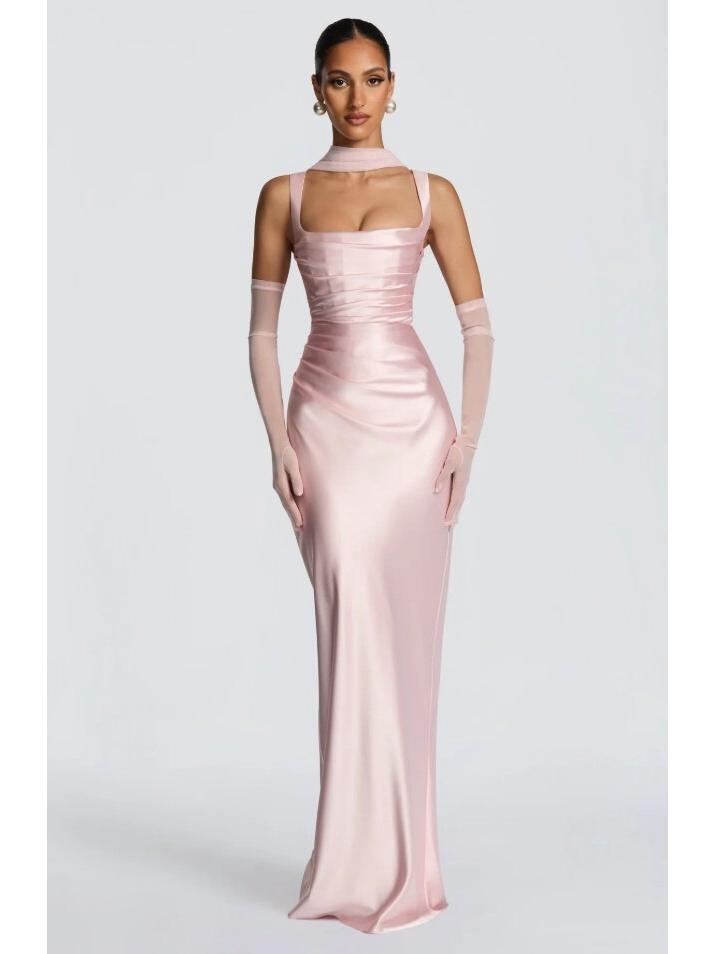 European/American Satin Spaghetti Strap Classic Evening Gown for Women