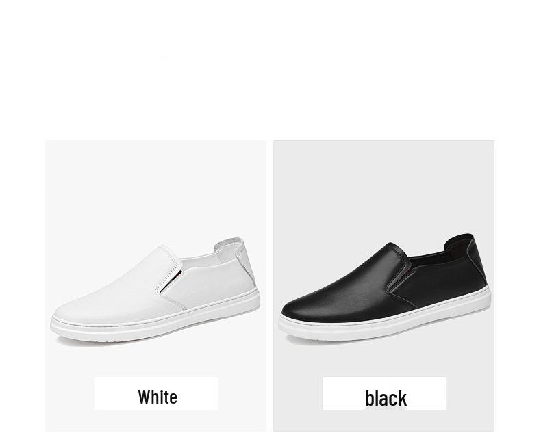 Men's Casual Cowhide Leather White Loafers - Stylish & Versatile for Spring and Autumn