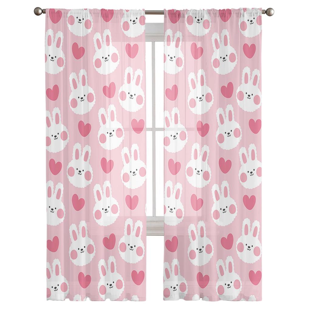 Easter Pink Bunny Tulle Curtains For Living Room Home Decor Window Curtain Kitchen Sheer Voile Curtain