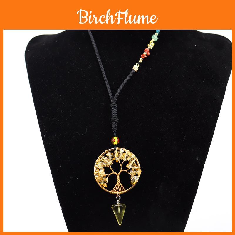 Artificial Agate Tree Of Life Pendant Necklace With Crystal Drop For Women