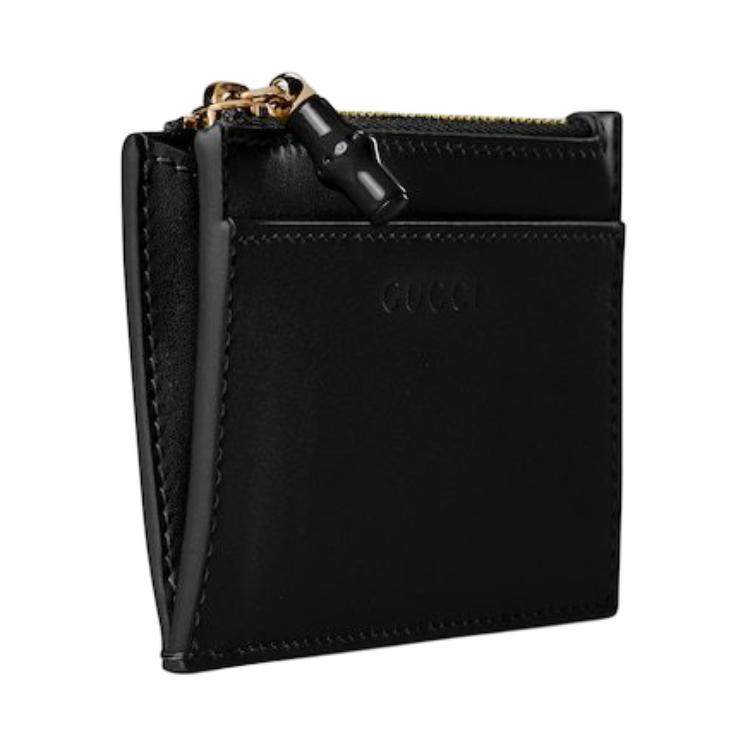 Gucci Glossy Bamboo Ring Leather Card Holder Women Accessories Black 828174-AAE4X-1000